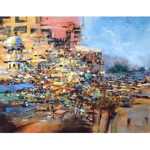 Shan Amrohvi, 24 x 30 inch, Acrylic on Canvas, Cityscape Painting, AC-SA-191